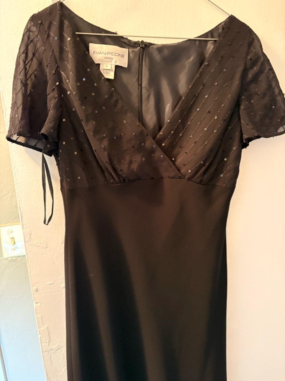 Evan Picone Black Sequin V-Neck Dress - Picture 2 of 9